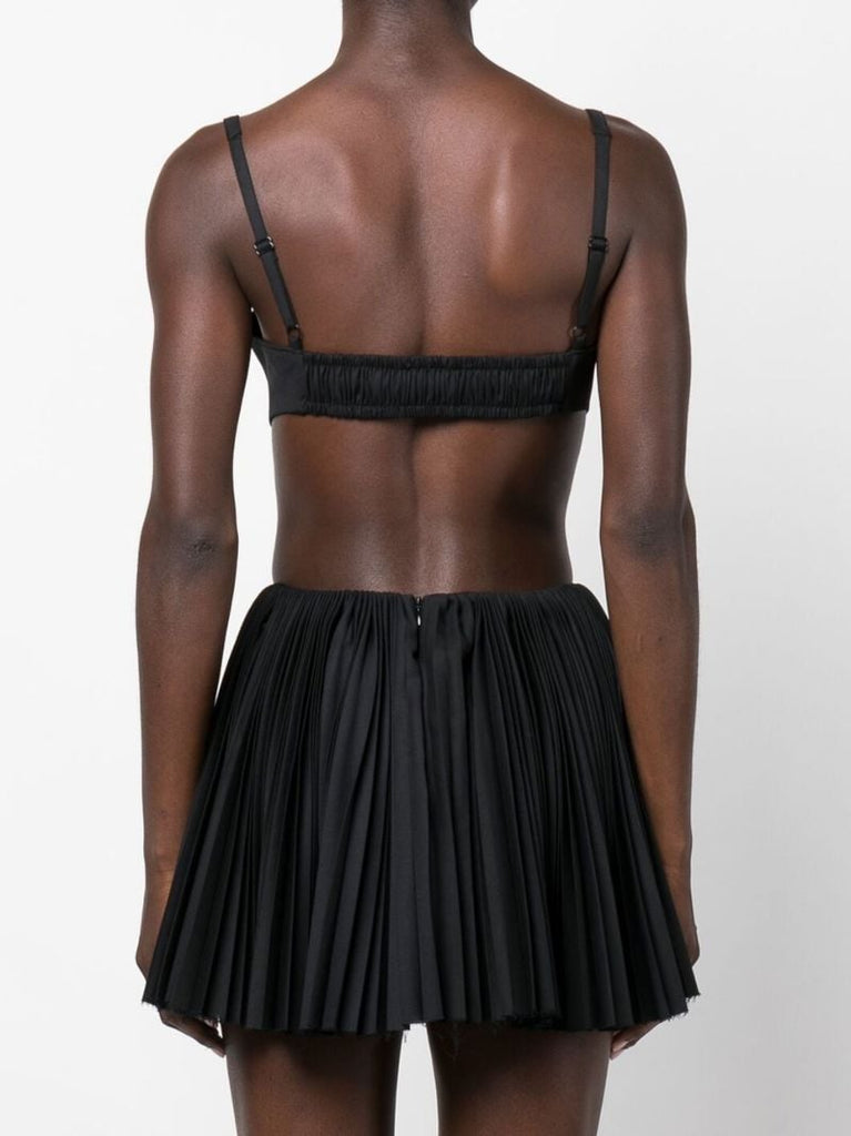 Black Open Back Pleated Mini Dress