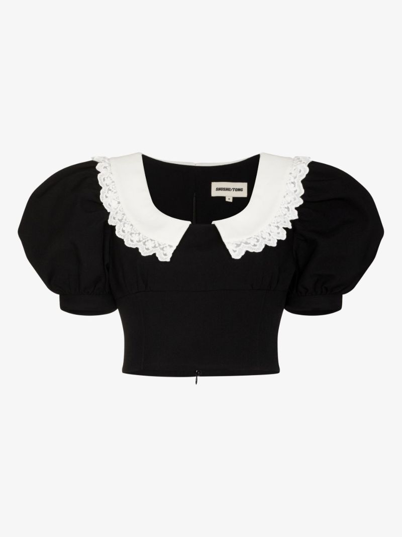 Black Frilled Neck Crop Top