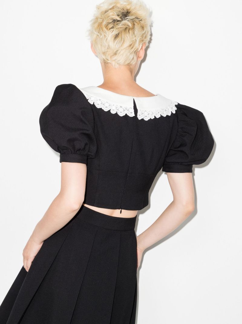 Black Frilled Neck Crop Top