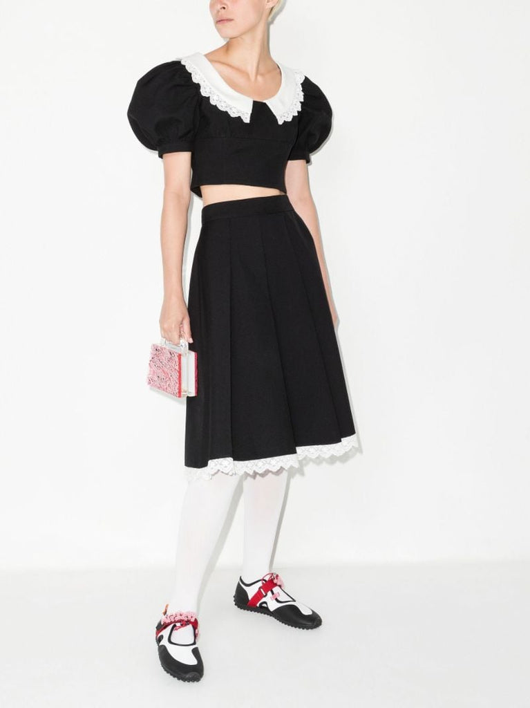 Black Frilled Neck Crop Top