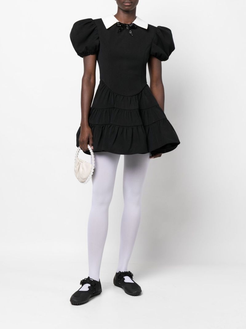 Black Puff Sleeve Tiered Mini Dress