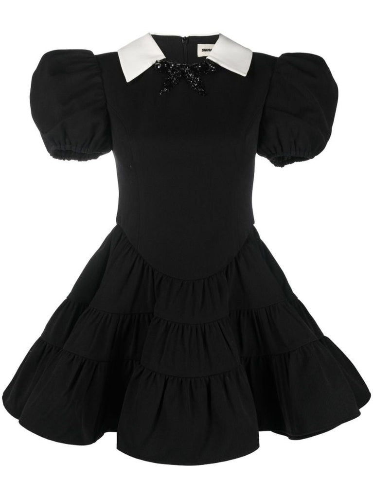 Black Puff Sleeve Tiered Mini Dress