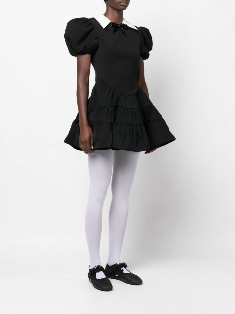 Black Puff Sleeve Tiered Mini Dress
