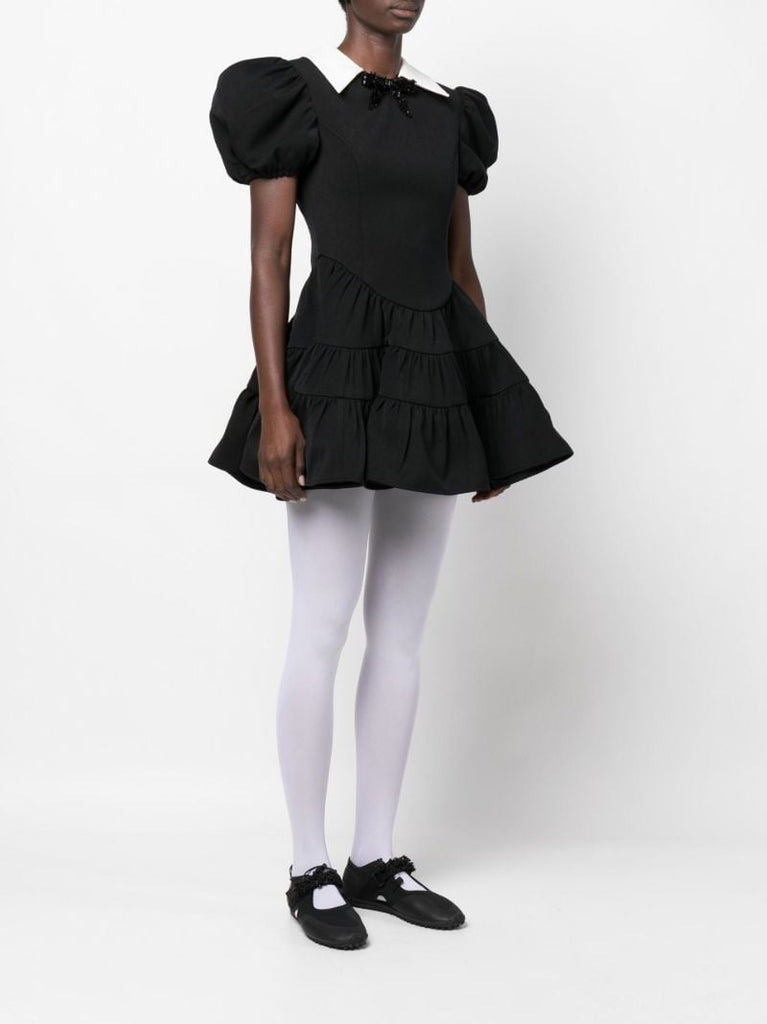 Black Puff Sleeve Tiered Mini Dress