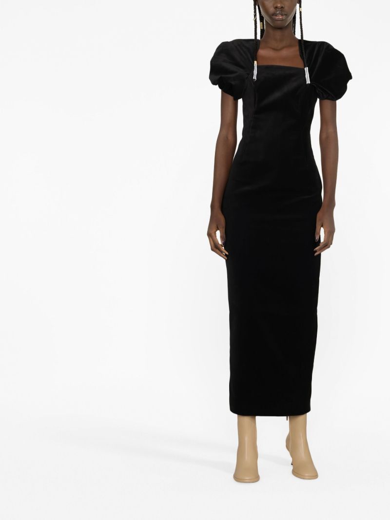 Black Puff Sleeve Cotton Midi Dress