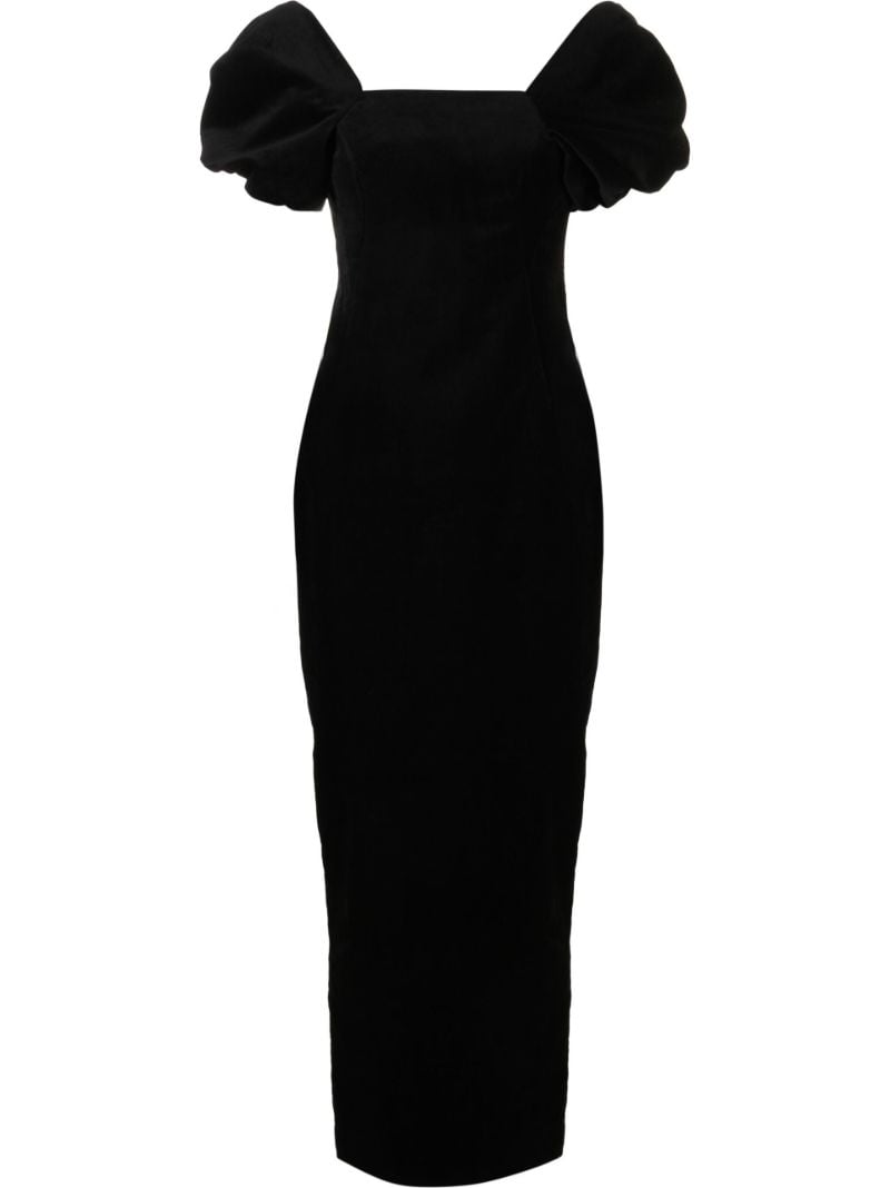 Black Puff Sleeve Cotton Midi Dress