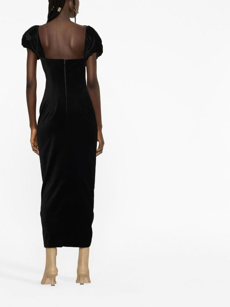 Black Puff Sleeve Cotton Midi Dress