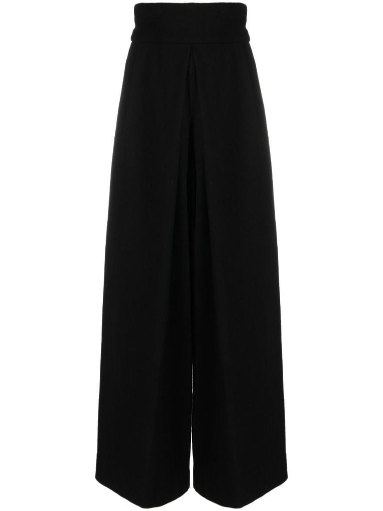 Black High Waist Wide-leg Wool Trousers
