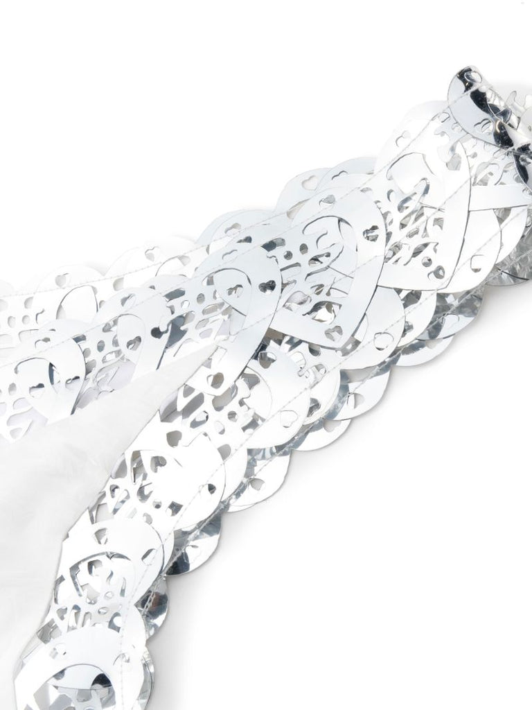 White Laser-cut Embellished Silk Dress