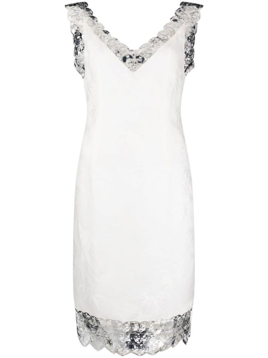 White Laser-cut Embellished Silk Dress