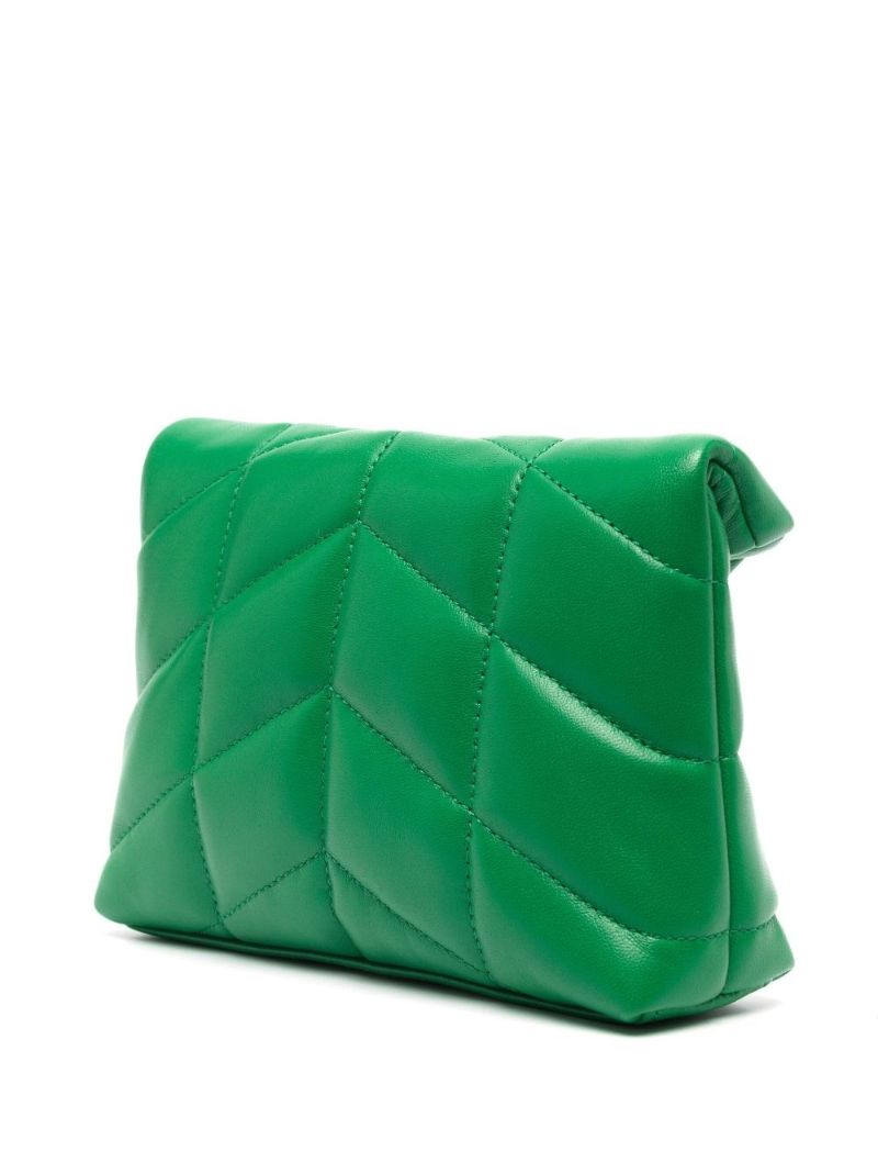 Green Puffer Small Quilted Leather Clutch Bag