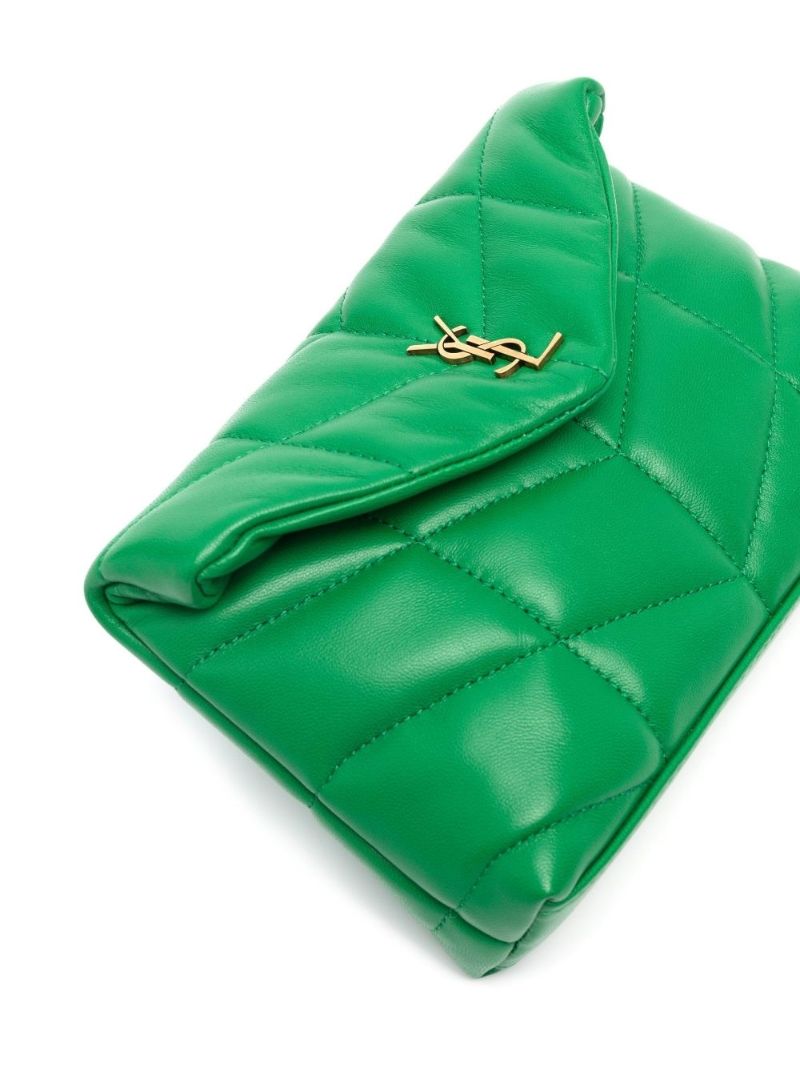 Green Puffer Small Quilted Leather Clutch Bag