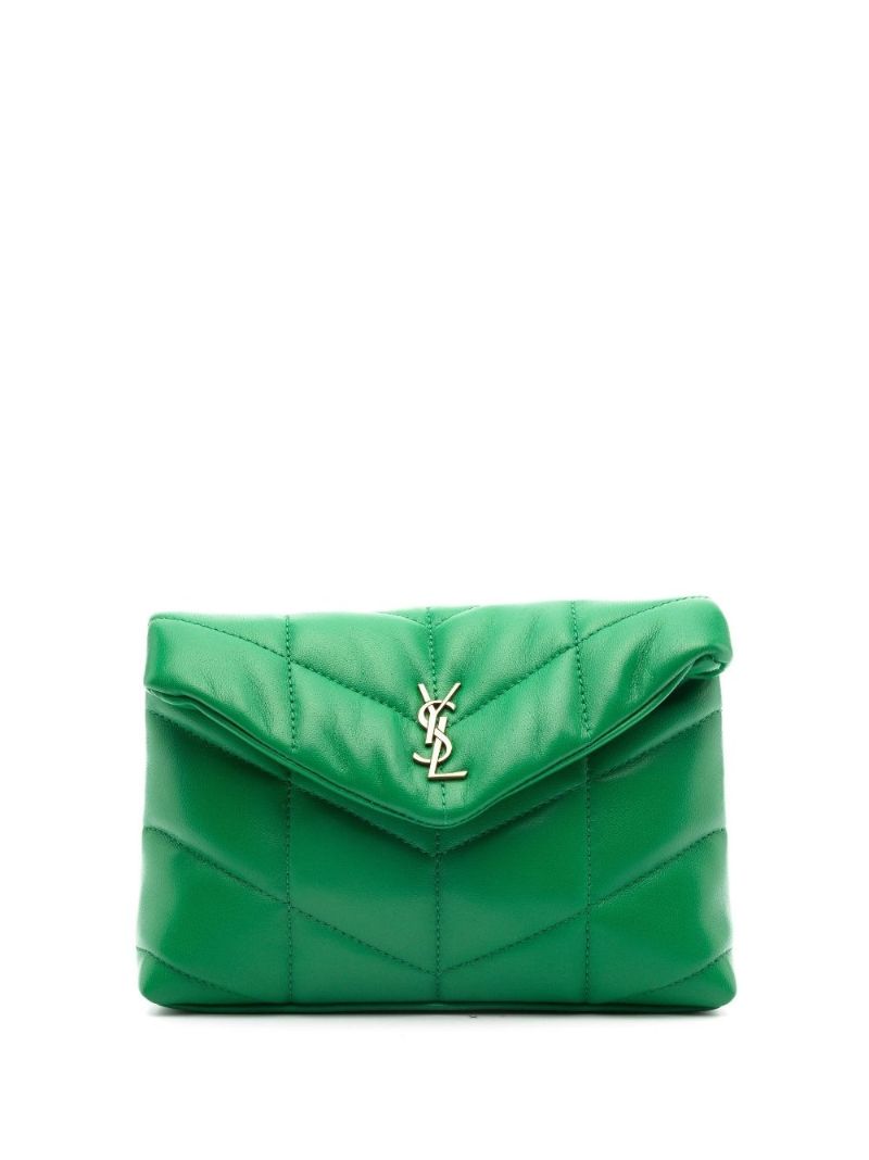 Green Puffer Small Quilted Leather Clutch Bag