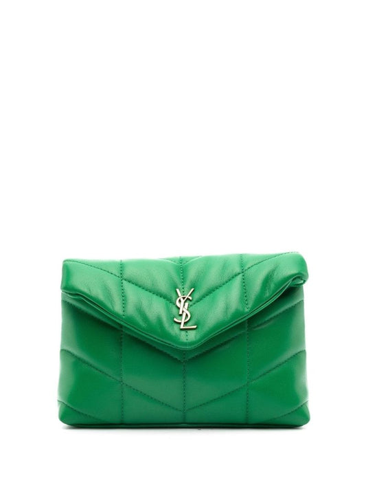 Green Puffer Small Quilted Leather Clutch Bag