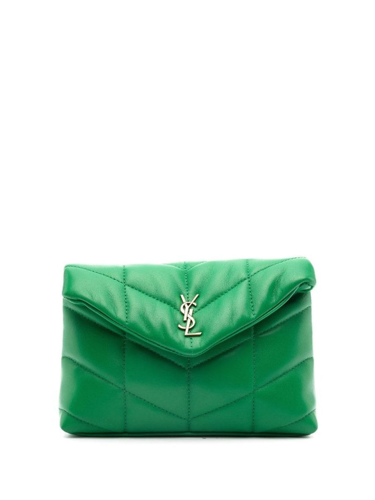 Green Puffer Small Quilted Leather Clutch Bag