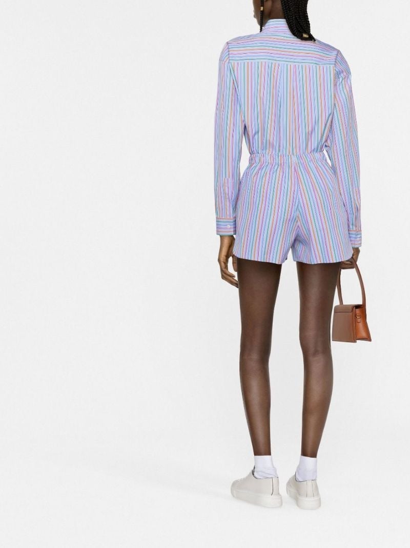 Blue Pegaso Embroidered Striped Cotton Shorts