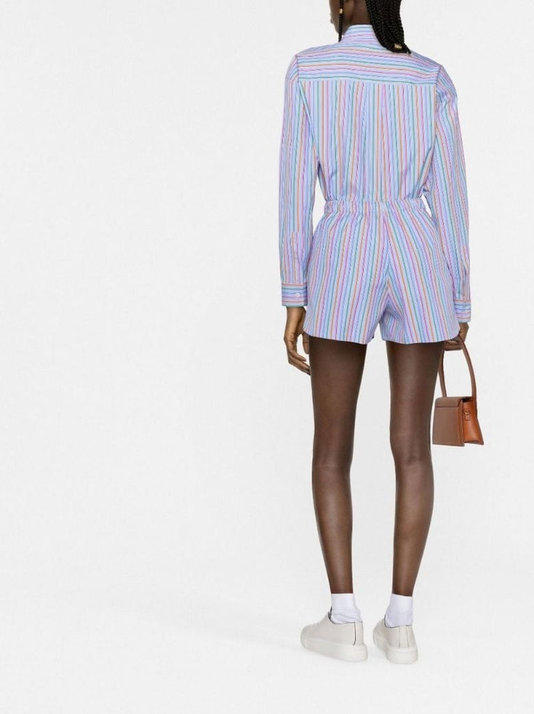 Blue Pegaso Embroidered Striped Cotton Shorts