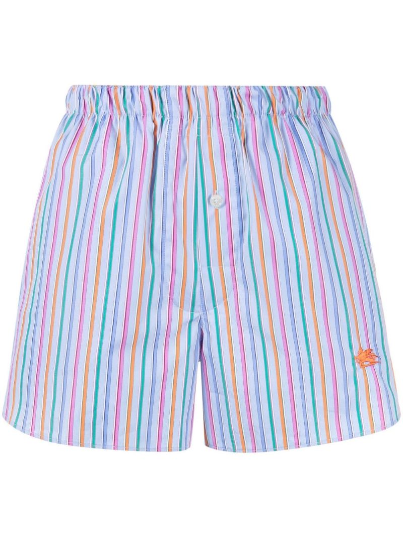 Blue Pegaso Embroidered Striped Cotton Shorts