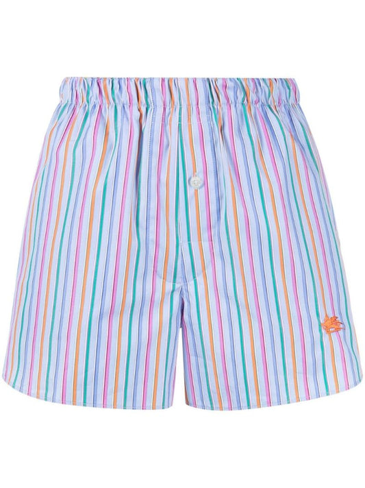 Blue Pegaso Embroidered Striped Cotton Shorts