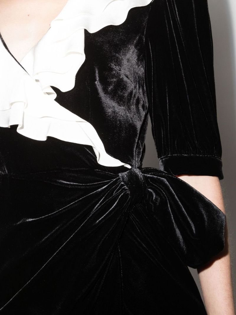 Black and White Velvet Mini Wrap Dress