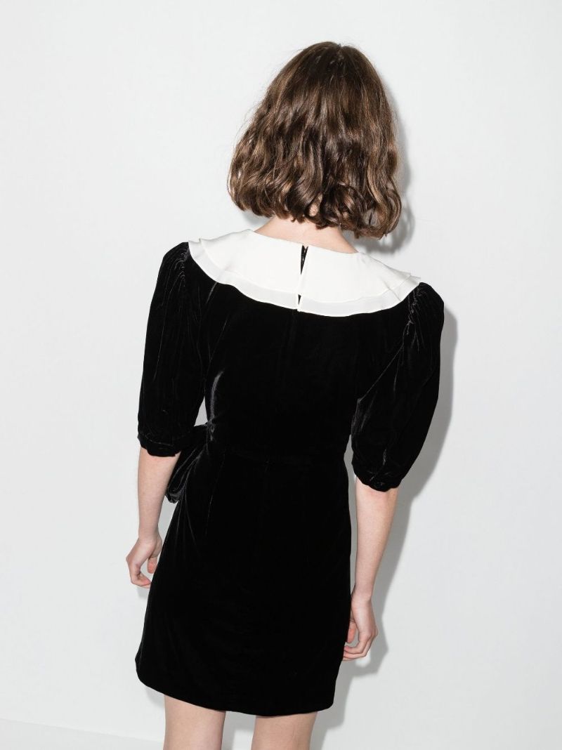 Black and White Velvet Mini Wrap Dress