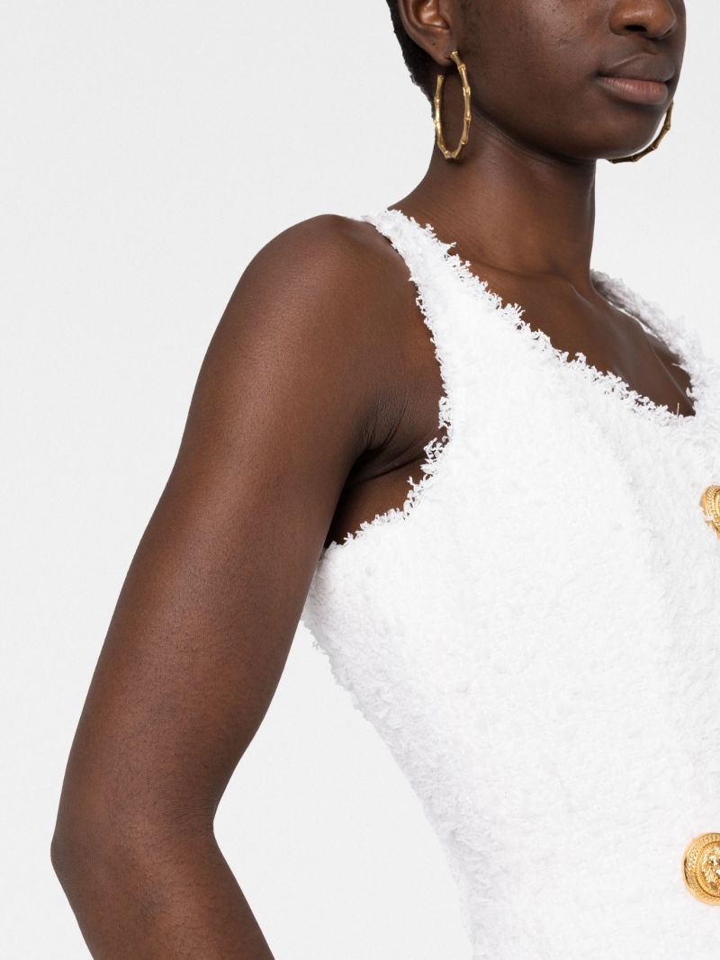 White Embellished Tweed Sleeveless Top