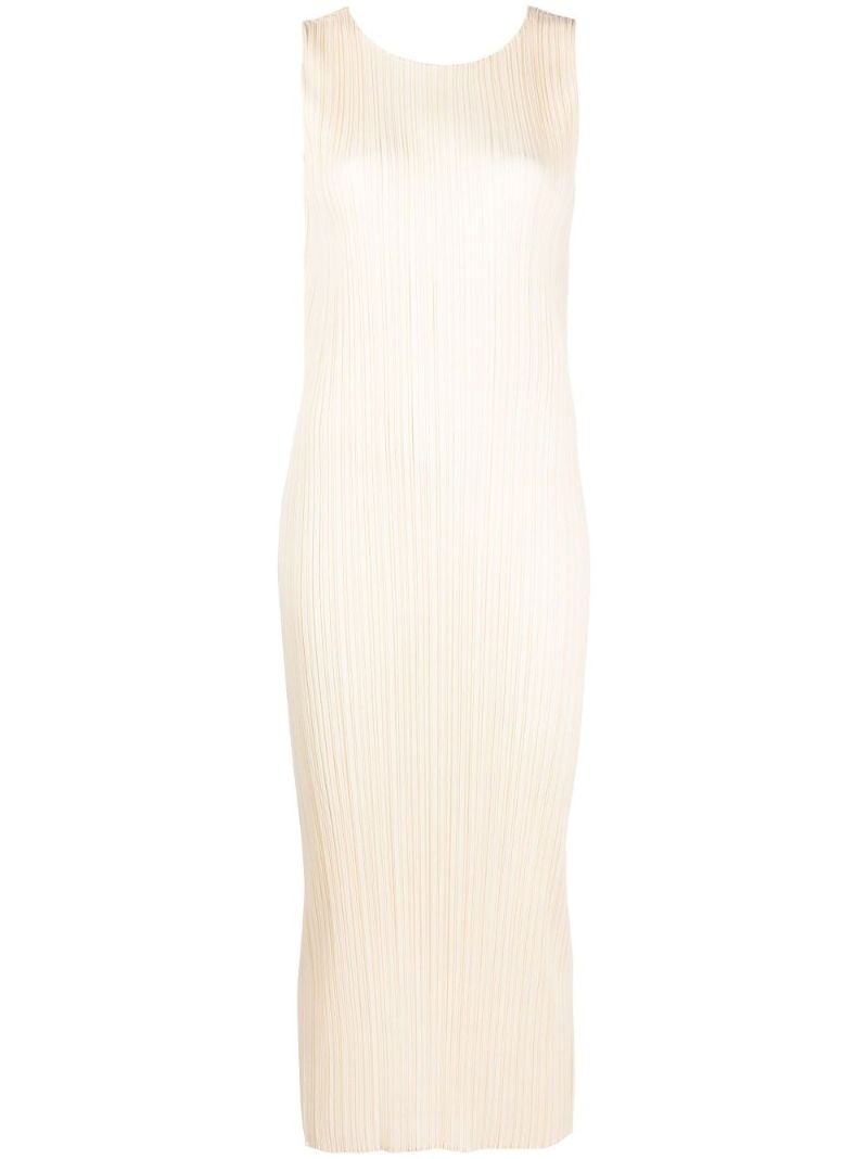 Neutral PlissÃ_x0083_Â© Sleeveless Midi Dress
