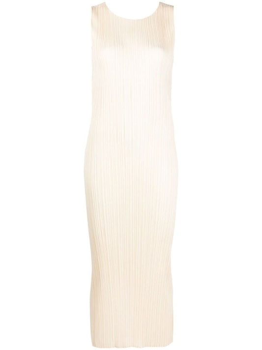 Neutral PlissÃ_x0083_Â© Sleeveless Midi Dress