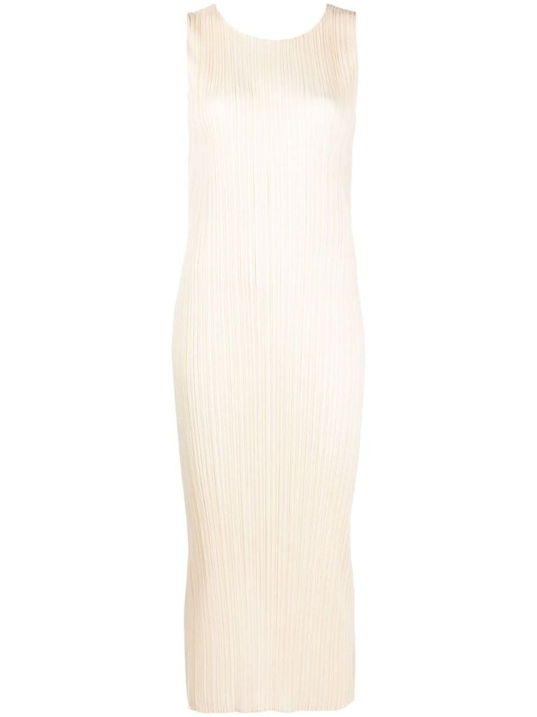 Neutral PlissÃ_x0083_Â© Sleeveless Midi Dress