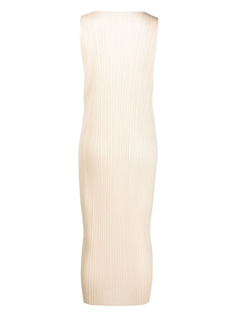Neutral PlissÃ_x0083_Â© Sleeveless Midi Dress