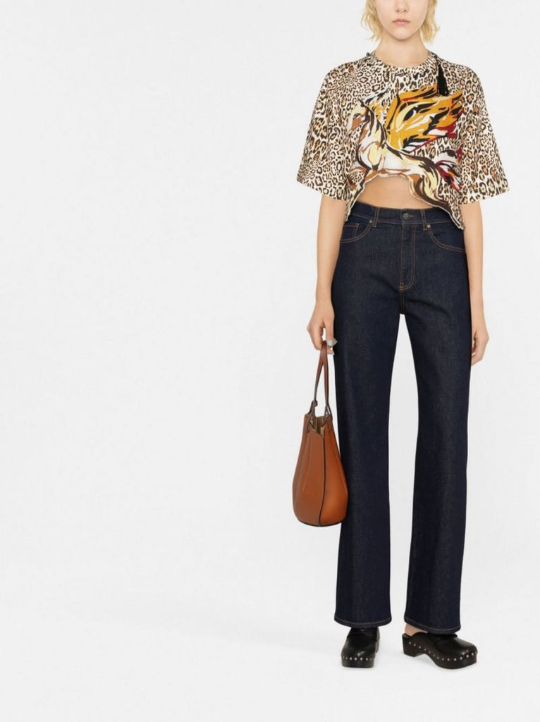 Brown Pegaso Patch Leopard Print T-shirt