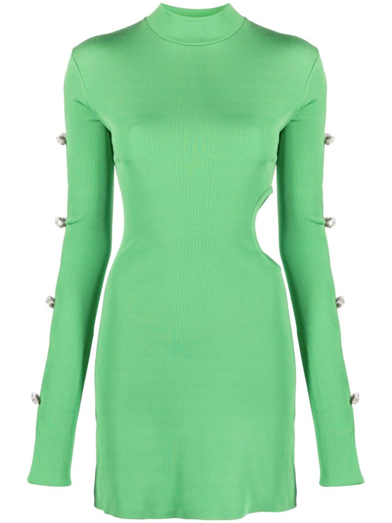Green Crystal Bow Cut-out Mini Dress