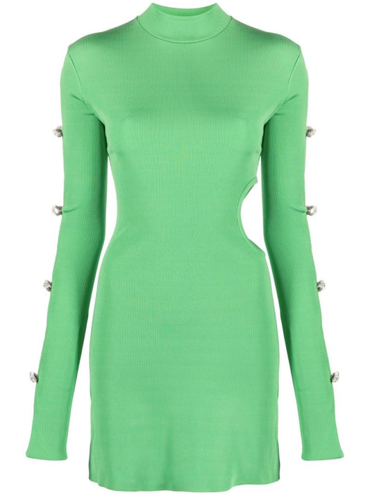Green Crystal Bow Cut-out Mini Dress