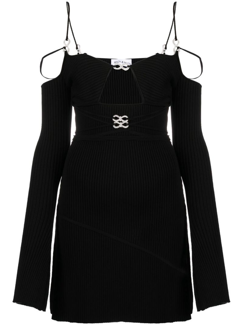 Black Cut-out Crystal Bow Mini Dress