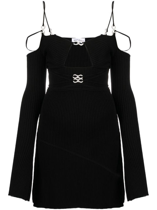 Black Cut-out Crystal Bow Mini Dress