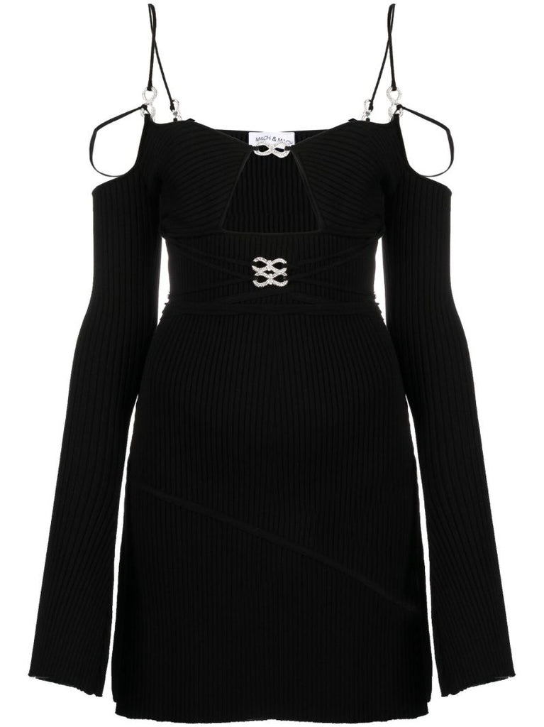 Black Cut-out Crystal Bow Mini Dress