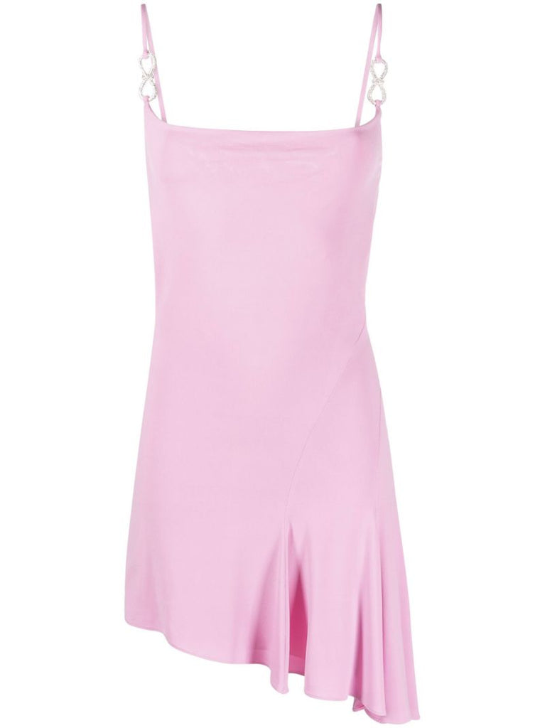 Pink Crystal Bow Asymmetric Mini Dress