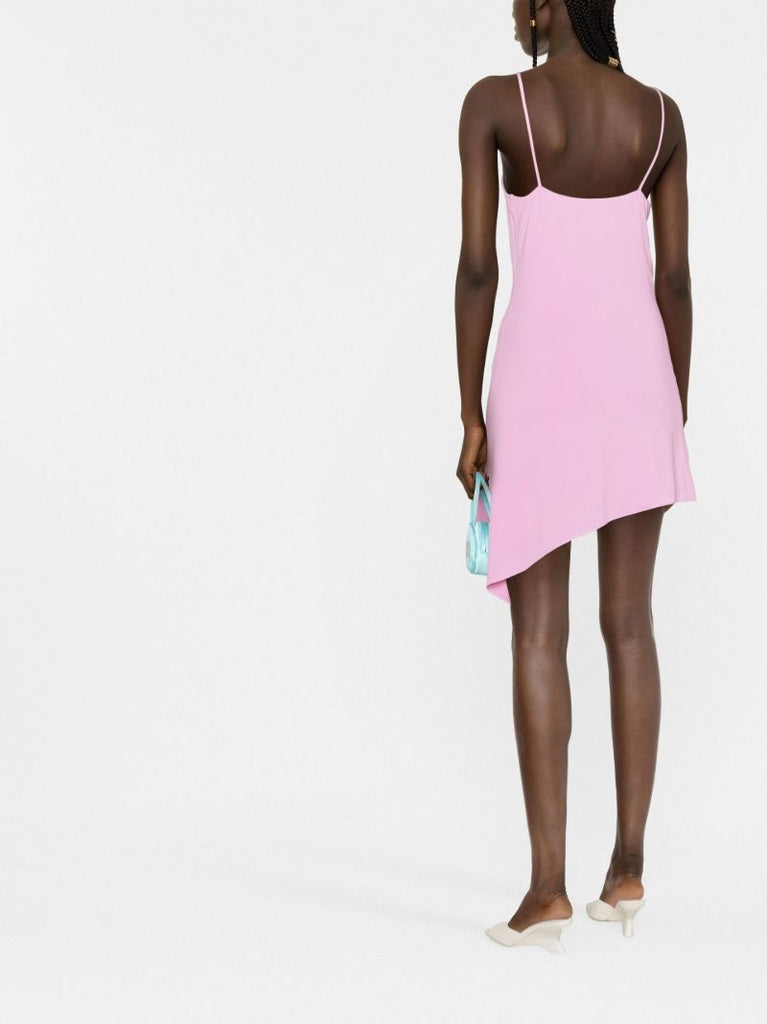 Pink Crystal Bow Asymmetric Mini Dress