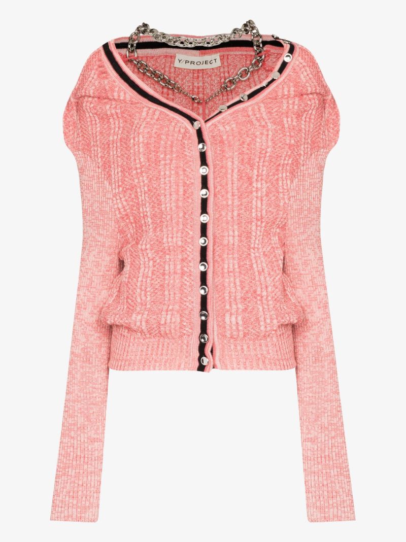 Pink Chain Necklace Knit Cardigan