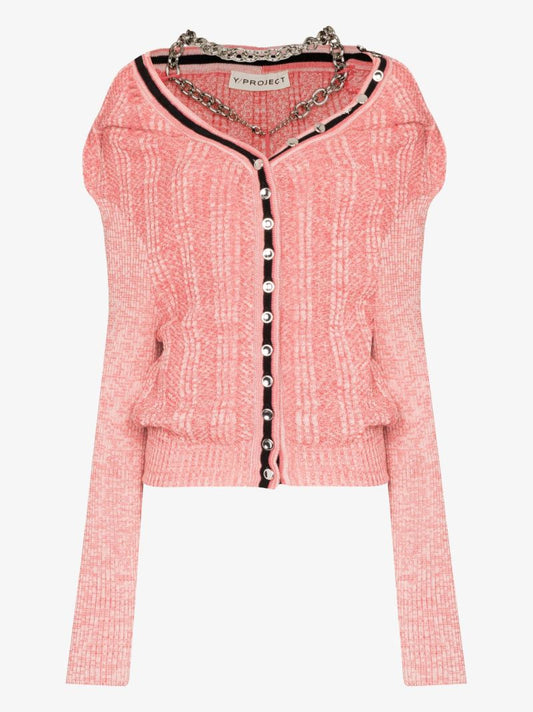 Pink Chain Necklace Knit Cardigan