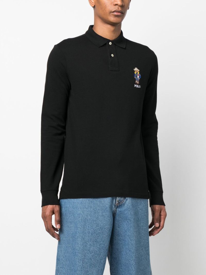Black Polo Bear Long Sleeve Polo Shirt