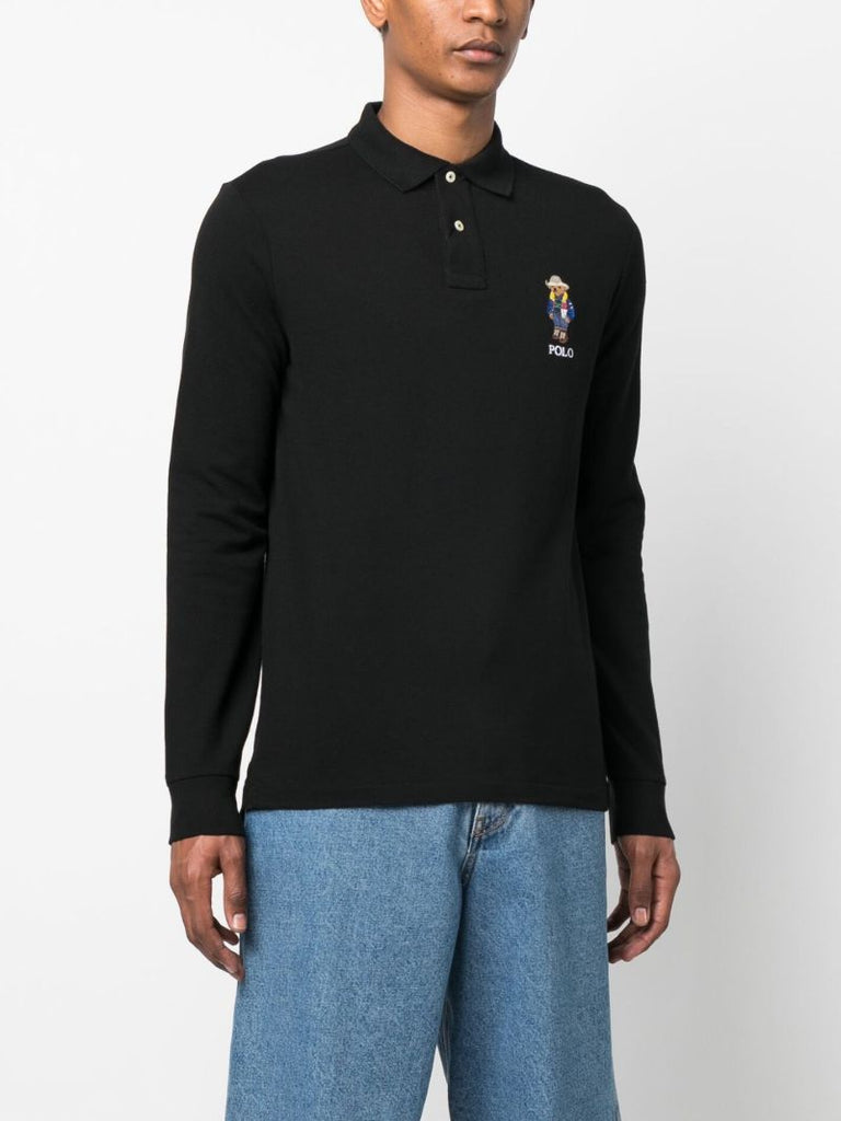 Black Polo Bear Long Sleeve Polo Shirt