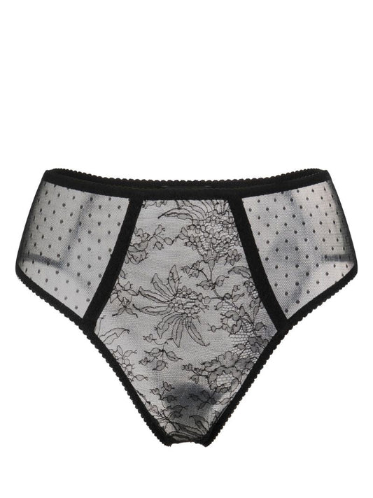 Black High-waisted Plumetis Lace Briefs
