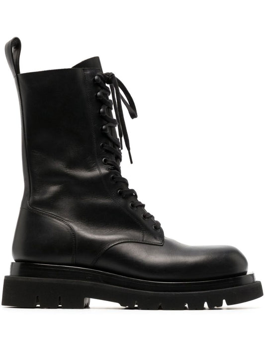 Black Lug Lace-up Leather Boots