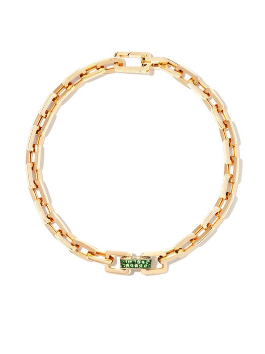 18k Yellow Gold Mini Deco Emerald Chain Link Bracelet