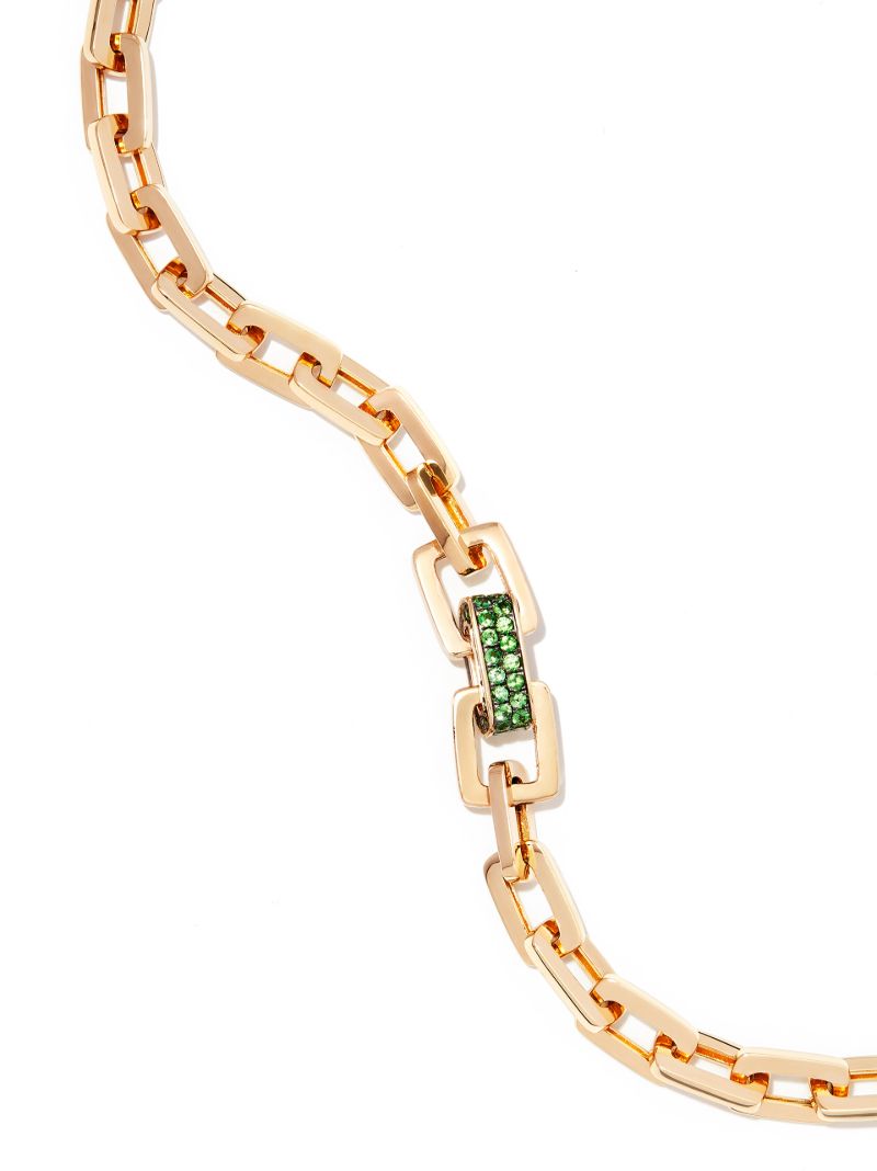 18k Yellow Gold Mini Deco Emerald Chain Link Bracelet