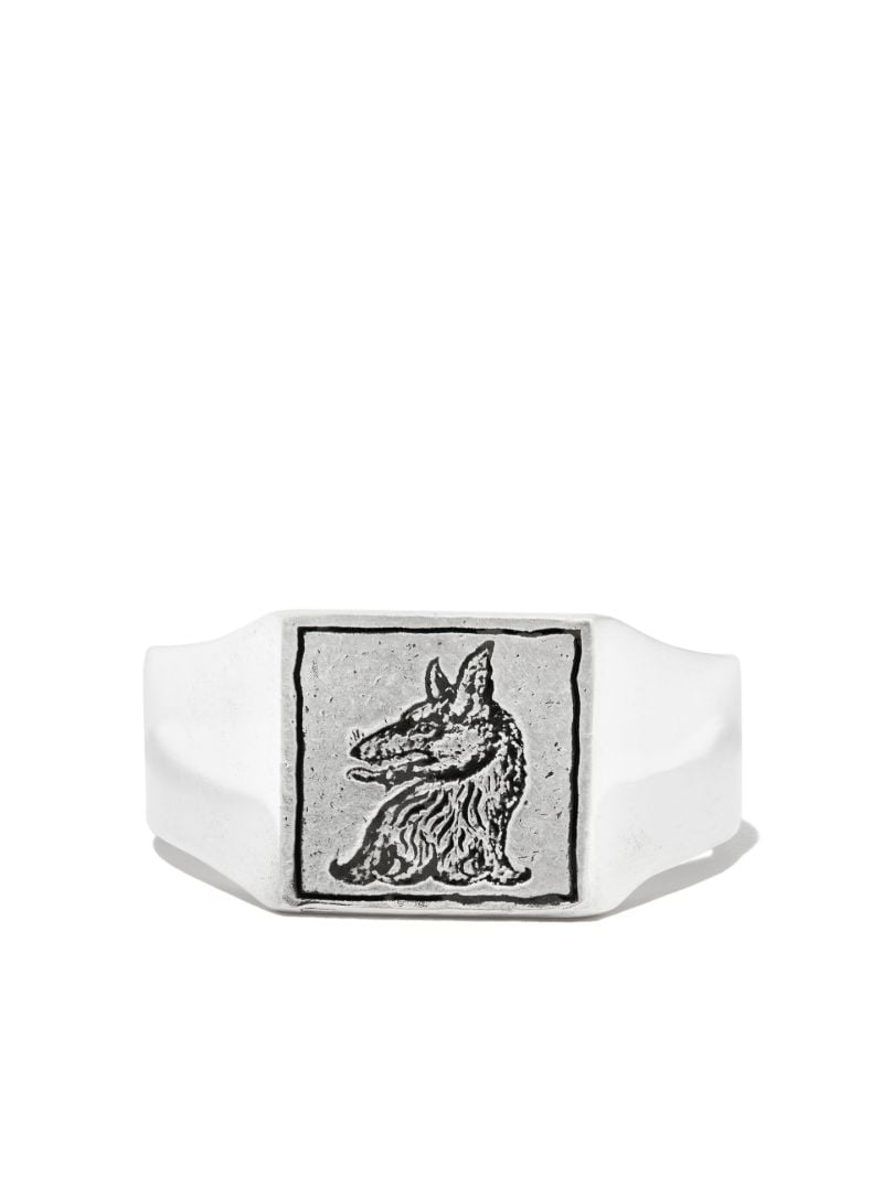 Sterling Silver Wolf Square Signet Ring