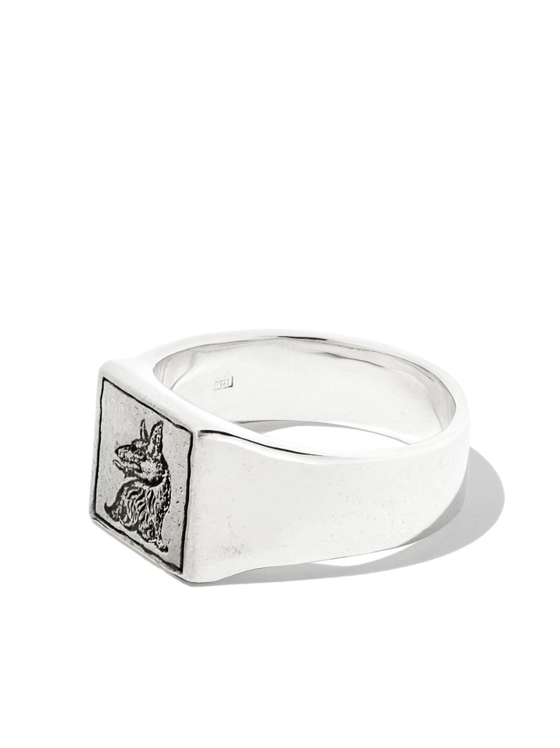 Sterling Silver Wolf Square Signet Ring