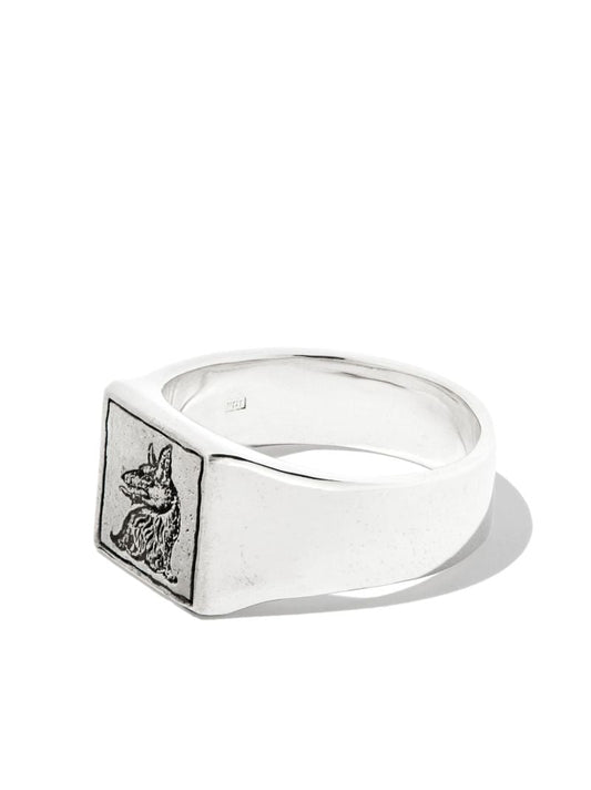 Sterling Silver Wolf Square Signet Ring