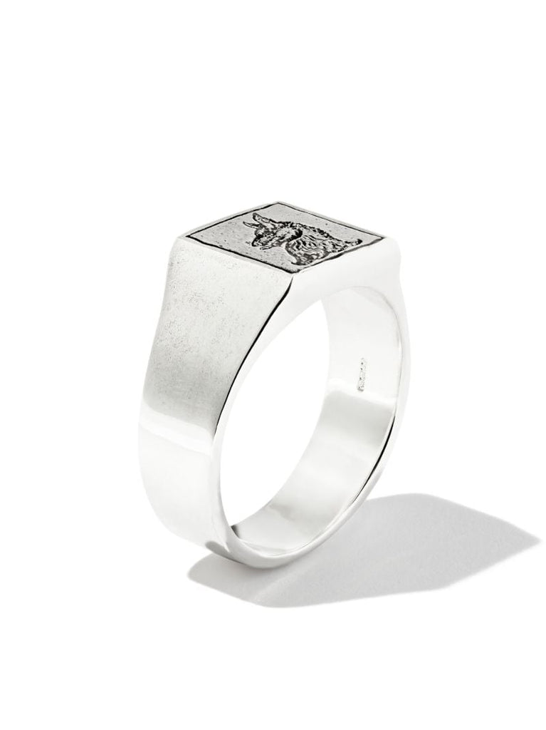 Sterling Silver Wolf Square Signet Ring